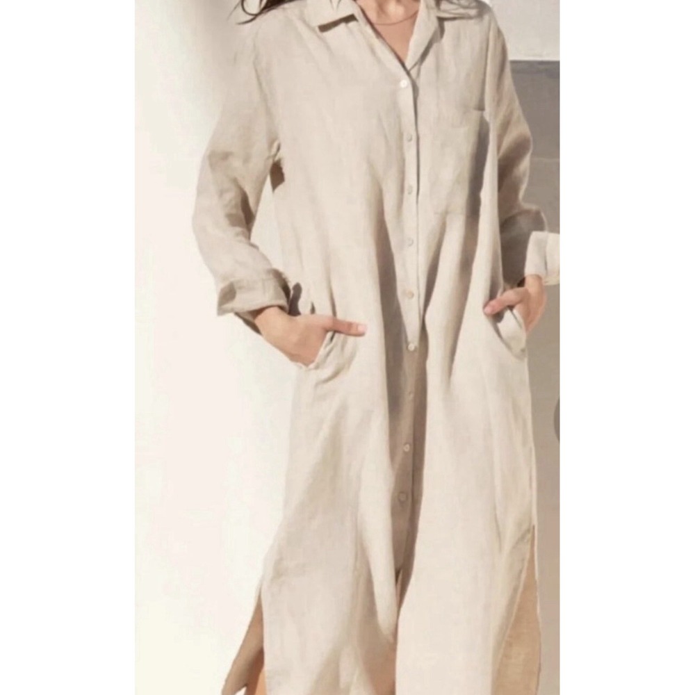AYR The Deep End Linen Shirtdress Women's XS Natural Beige Button Front Relaxed